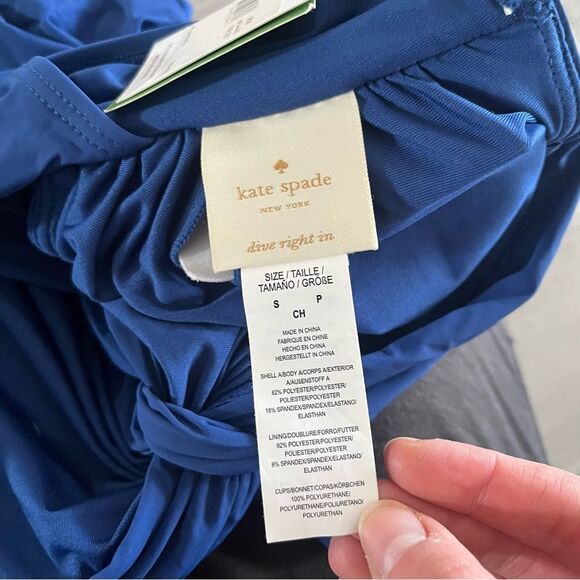 NWT Kate Spade Capri Blue Tie Front Bow Bandeau One Piece Swimsuit Size Small - Picture 8 of 9